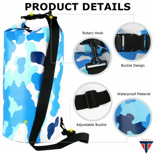 Dry Bag - Waterproof Bag - Boating, Kayaking, Rafting, Fishing - Blue Camo - Picture 2 of 8
