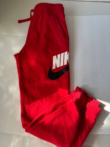 Boys Nike Red Fleece Sweatpants With Logo & Pockets Flaw Pulled Thread No Hole