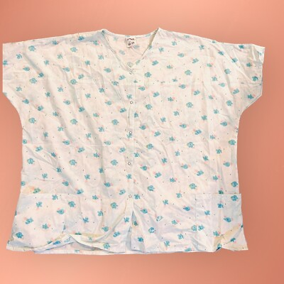 #ad Women’s A1 APPAREL 46587 525X Flowered Blue Scrub Top Size 5XL $6.15