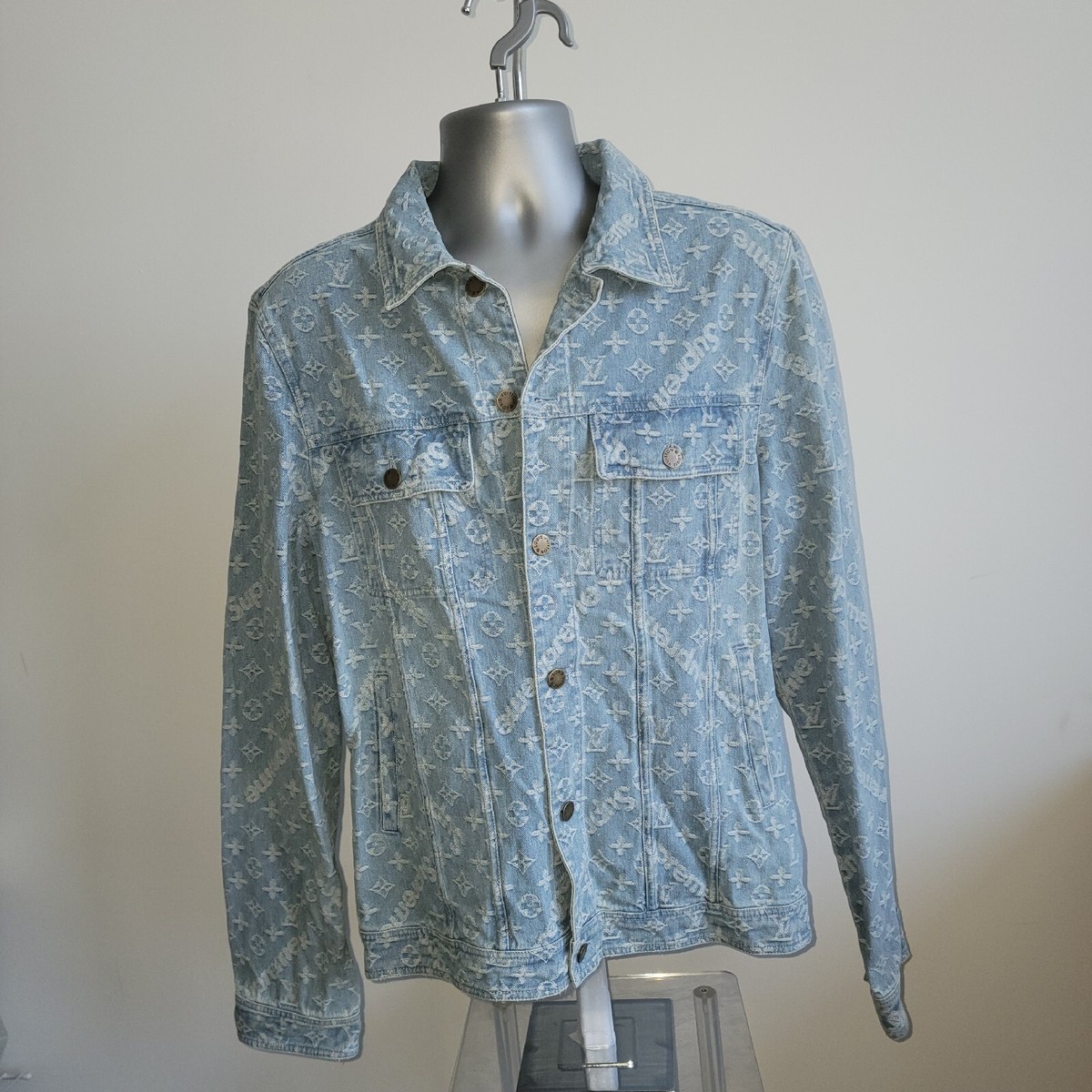 Louis Vuitton X Supreme Jacquard Denim Trucker Jacket Size 52 Men XL