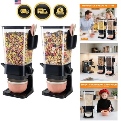 Cereal Dispenser Countertop Black 2 Pack with Bowls Spoons Cutlery Box,5.5 QT...
