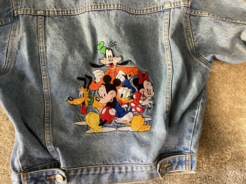 Vtg Disney Store Denim Jacket Youth Medium Embroidered Mickey Mouse and Friends - Picture 3 of 4