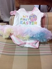 A Baby Girls Size Large First Easter Dress With Ruffles.
