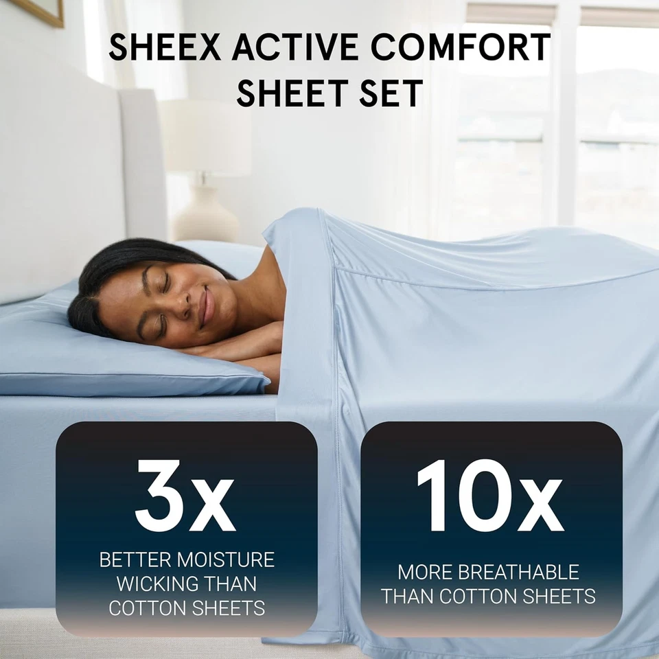 SHEEX - Active Comfort Cooling Sheets Set (Queen) Blue Sky - Queen, - Image 3 of 4