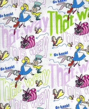 Licensed Disney Cotton Fabric ALICE IN WONDERLAND Cheshire Cat Mad Hatter By Yd