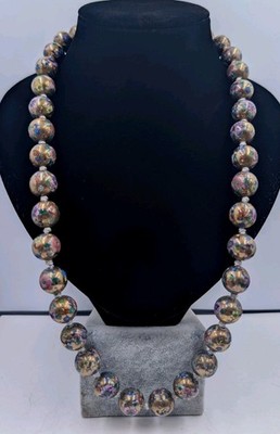 Vintage Chinese Export Cloisonné Necklace Hand Knotted Enamel Beads Floral A042