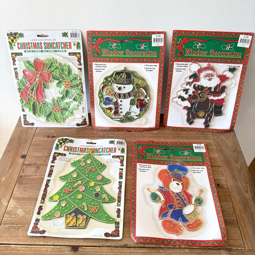 Christmas Window Glass Decal Suncatchers Xmas Tree Wreath Snowman Santa x 5 - Picture 2 of 24