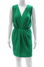 Amanda Uprichard Womens Wrap Dress Green Silk V-Neck Sleeveless Short Size S