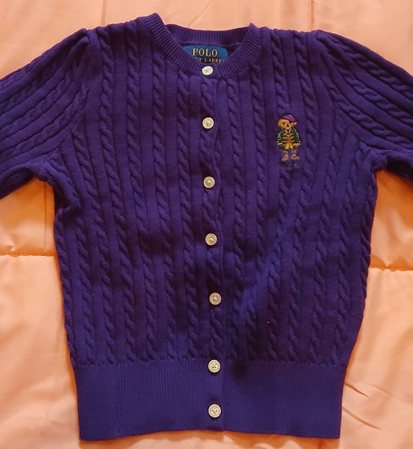 Ralph Lauren Polo Bear Mini Cable Cotton Cardigan Purple - Picture 4 of 5