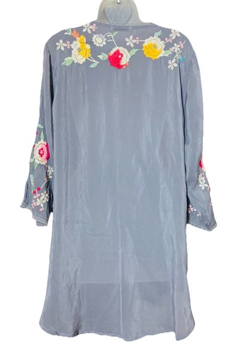 JOHNNY WAS Playa Tunic Women’s Large Gray Embroidered Top Rayon Blouse Boho - Picture 3 of 11