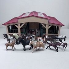 Schleich Farm World Horse Stable Barn w/ 12 Horses Foals Toy Play Set LOT READ
