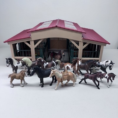 Schleich Farm World Horse Stable Barn w/ 12 Horses & Foals Toy Play Set LOT READ