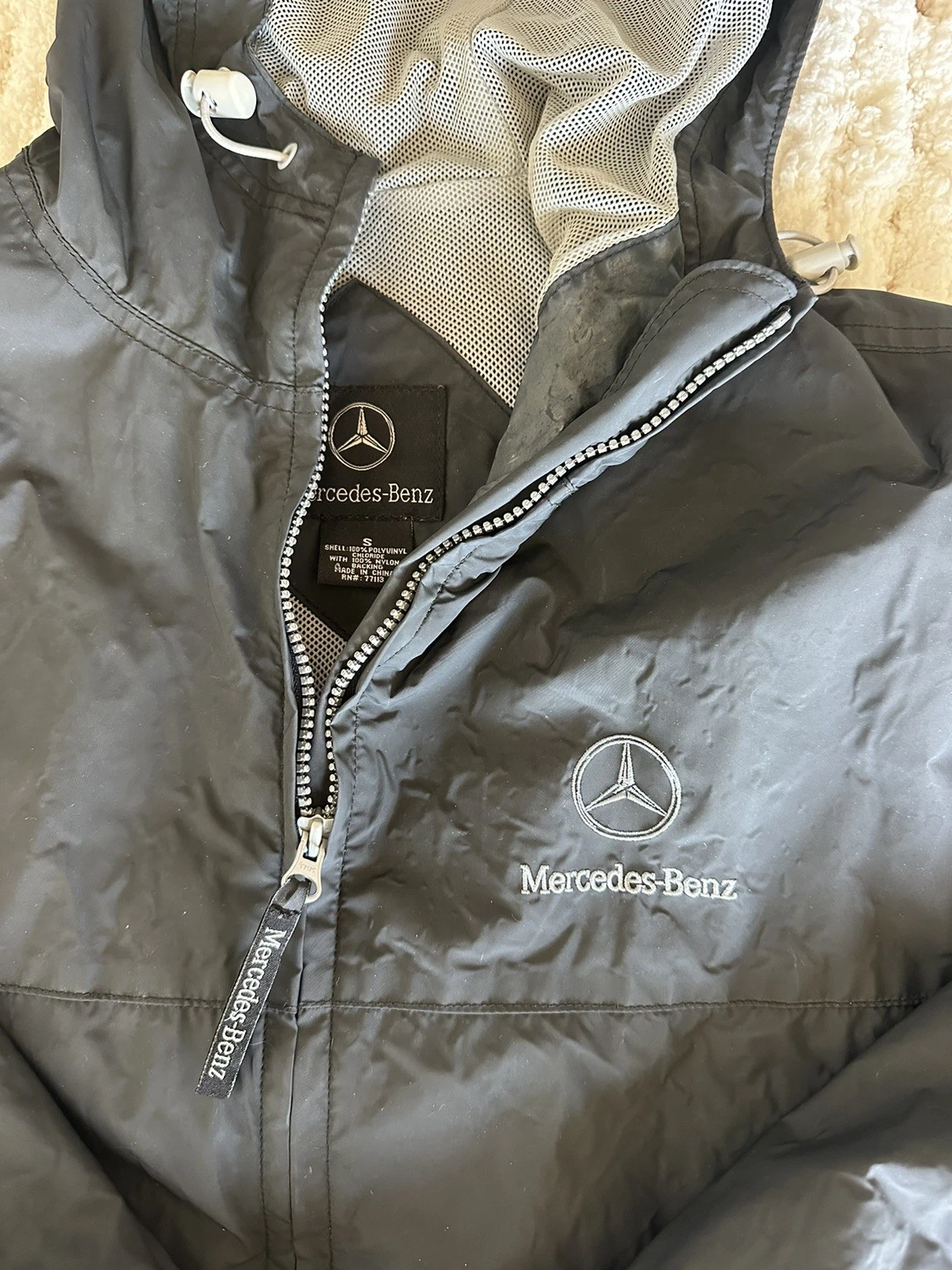 Mercedes-Benz Men's Black Hooded Full-Zip Windbreaker Jacket Logo Small image 5