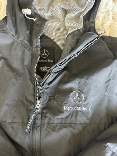 Mercedes-Benz Men's Black Hooded Full-Zip Windbreaker Jacket Logo Small image 5