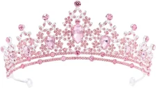 FORSEVEN Crystal Tiaras for Women, Wedding and Crowns Silver+Pink 