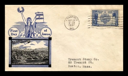 US COVER FIRST DAY OF ISSUE NAVAL ACADEMY ANNAPOLIS MARYLAND 1937