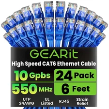 Cat 6 Ethernet Cable Pack - 24-Pack 6 Ft Cat6 Ethernet Patch Cables | RJ45 Netwo