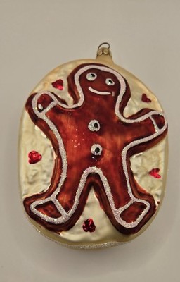 Vintage 1990s Christopher Radko Ginger Bread Man Hearts Glitter Rare Ornament