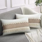 Boho Patchwork Linen Lumbar Throw Pillow Covers 12x20 12" x 20" (Pack of 2) G