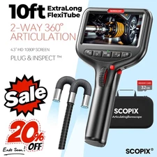 10ft Borescope Endoscope Two-Way 360° Articulating 4.3" IPS 8X Zoom 6.3mm Lens