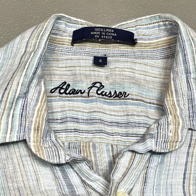 Alan Flusser 100% Linen Long Sleeve Small Shirt Button Front Stripe FLAWS