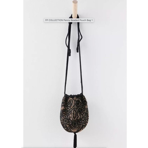 Free People Penny Beaded Sequins Pouch Black Bag