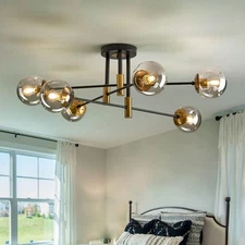 SZXYKEJI6-Lights Glass Globe Sputnik Chandelier Modern Flush Mount Ceiling Li...