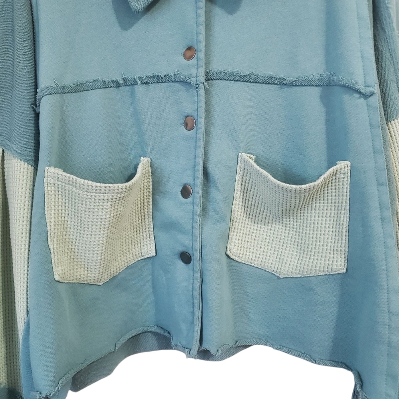 POL Boho Patchwork Button Down Shirt Jacket Green… - image 6