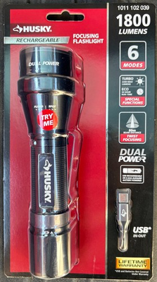 #ad Husky 1800 Lumens Dual Power LED Rechargeable Tactical Focusing Flashlight $25.00
