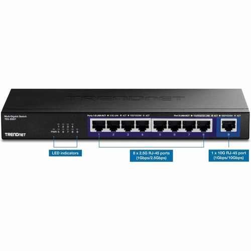 TRENDnet 9-Port Multi-Gig Switch, TEG-S591, 8 x 2.5G RJ-45 Ports, 1 x 10G RJ-45 - Picture 3 of 6
