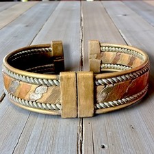 Hammered Copper Cuff Bracelet Mixed Metal Sil...