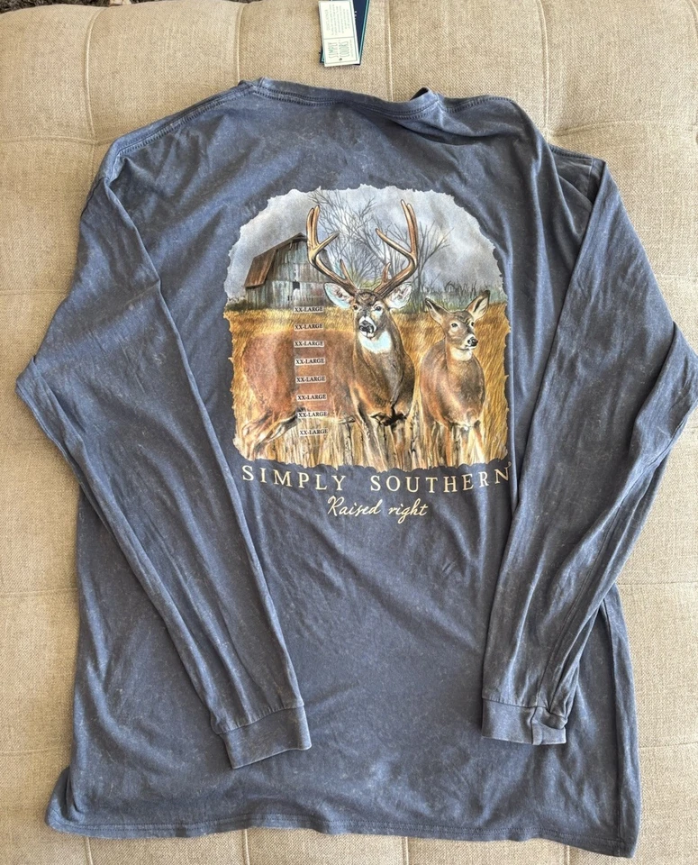 NUEVO - Camisa Simply Southern XXL Cuernos de Ciervo Noche Lluvia Gris Polvoriento Foto 2 de 4