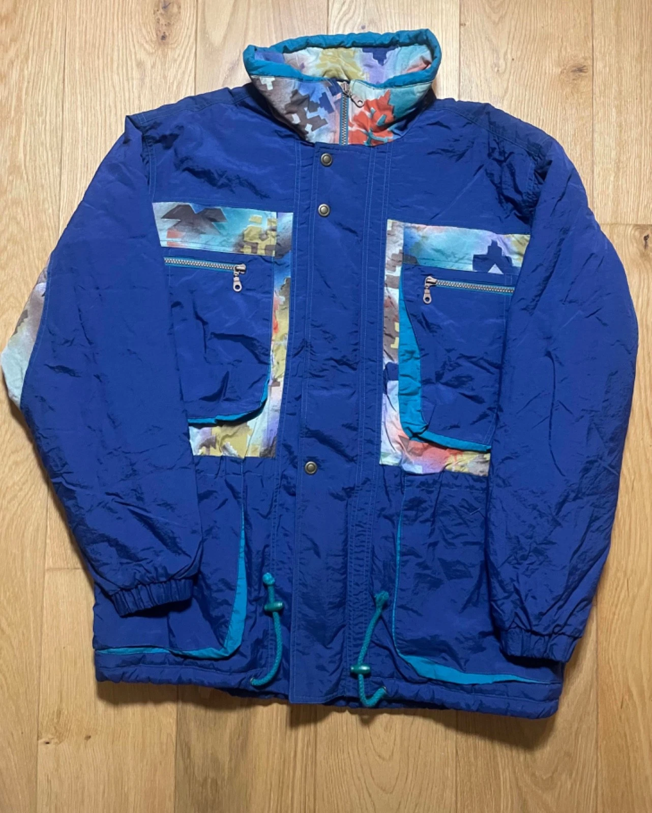 Vintage 90s Blue Colorblock Winter Jacket Medium