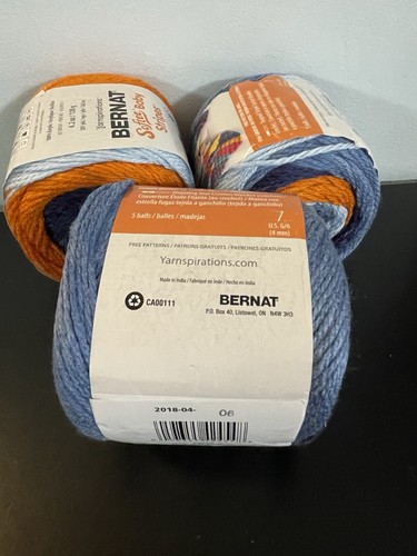 3 Stück Bernat Softee Baby Streifen Garn. Blaue Jeans gestreift. 120g Ea. gebraucht - Bild 10 von 12