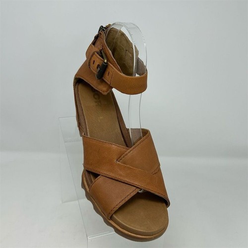 Sorel Joanie II Brown Leather Wedge Sandal Strappy Casual Size 9.5 Back Zipper - Picture 2 of 12