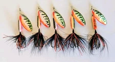 (5) Worden's Original Rooster Tail Inline Spinners 1/8 oz Tinsel Nightmare Tiger