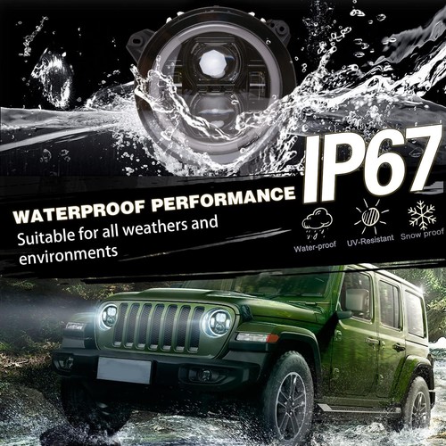 Pair 9" RGB LED Headlights Round for 2018-2023 Jeep Wrangler JL Headlights - Picture 5 of 6