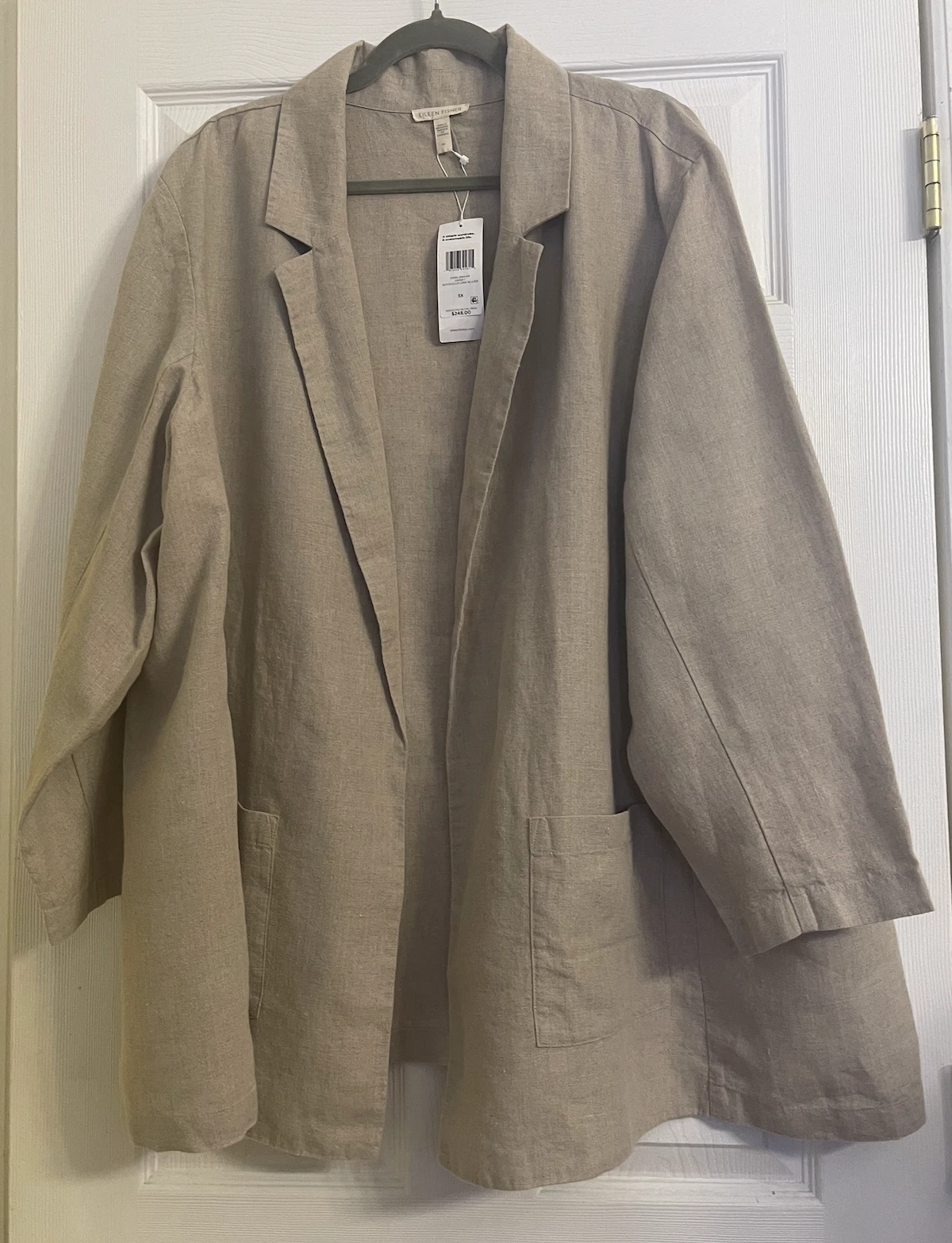 NWT $248 Eileen Fisher Unnatural Organic Linen Notch Collar Long Blazer 2X 3X