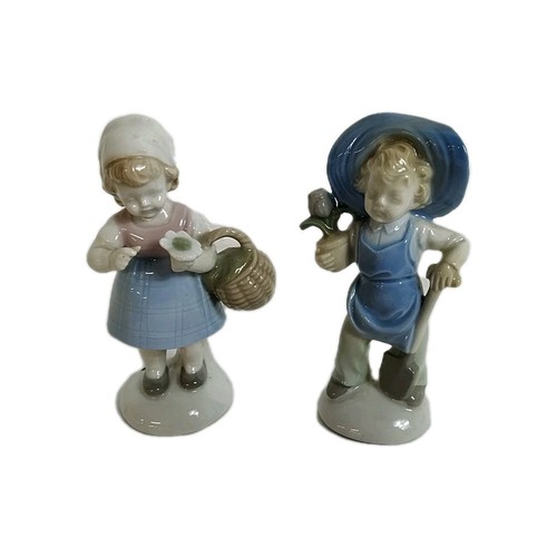 Paar bezaubernde deutsche Porzellanfiguren - Mädchen & Korb, Junge Gartenarbeit - Bild 3 von 10