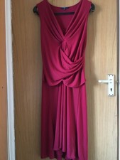 Jasper Conran size 14 deep red sleeveless gathered dress V neck