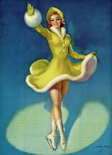 ORIGINAL Large Vintage 1940's Pin-Up Print Art Deco JULES ERBIT ICE SKATER