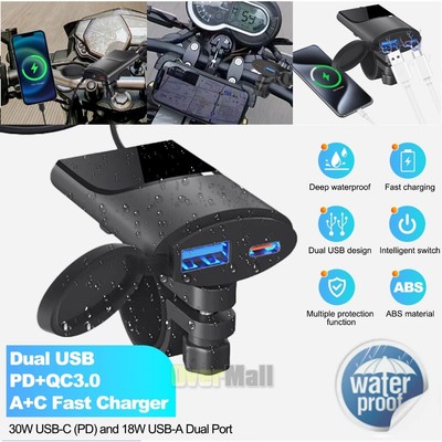 QC 3.0 Motorcycle Dual USB Phone GPS Super Fast Charger Adapter Waterproof NEW