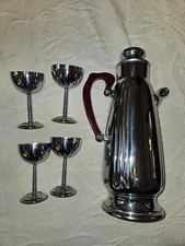 Vintage Art Deco Cocktail Shaker and for Goblets, Chrome set 1930's??
