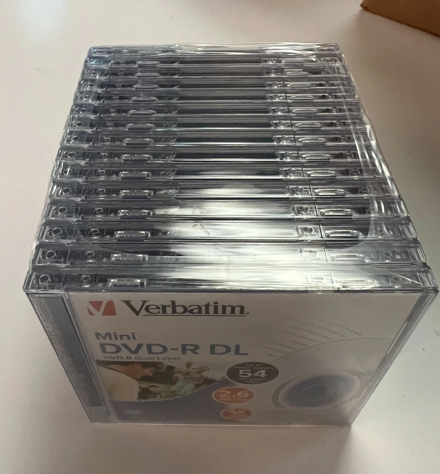 2 PIEZAS Verbatim 2.6GB 4X Mini DVD-R DL Discos de Doble Capa con Estuche para Videocámara Foto 2 de 3