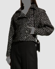 695 Iro Women's Black Voxy Cropped Textured Moto Jacket Size FR 42/US 10