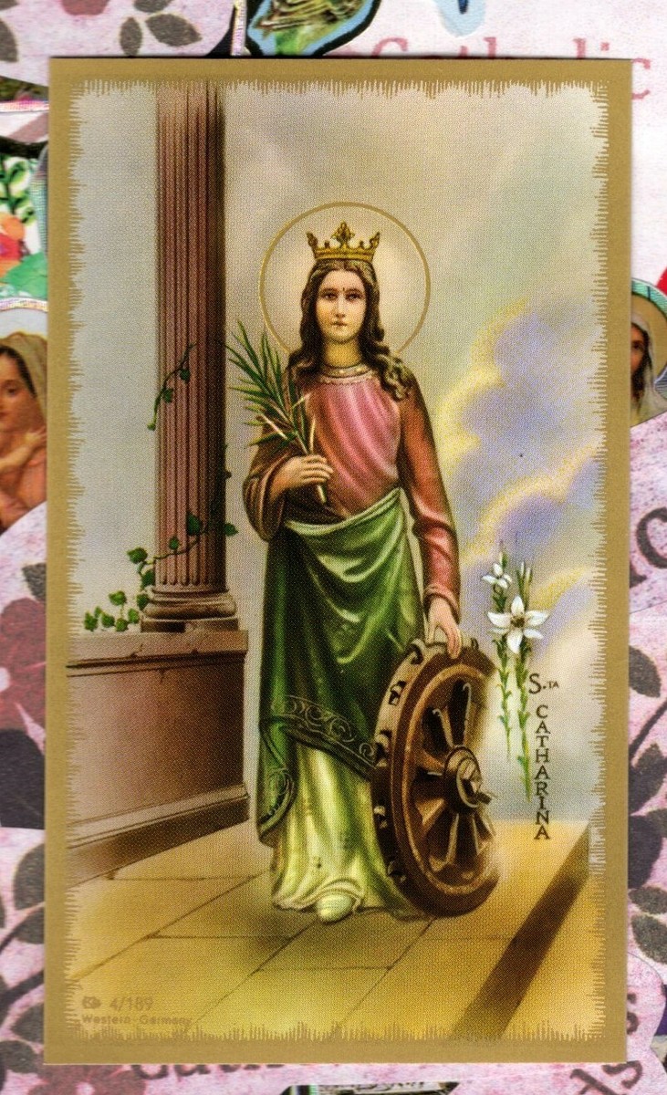 Saint Catherine of Alexandria with Prayer - Paperstock Holy Card