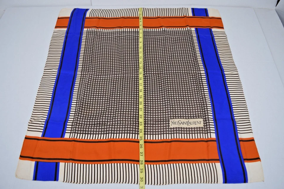 Bufanda de seda vintage Yves Saint Laurent años 60 delicada naranja azul marrón 30 x31 Foto 4 de 4