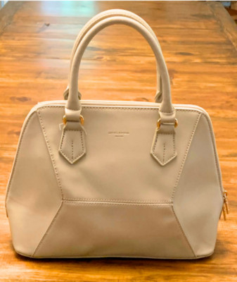 VTG DAVID JONES PARIS HANDBAG PURSE DOUBLE HANDLE BEIGE SOFT LEATHER VERY NICE!