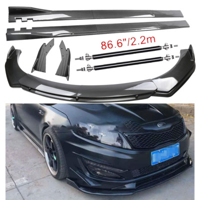 For Kia Optima 10-20 Carbon Fiber Front Bumper Lip Spoiler 86.6'' Side Skirt Kit