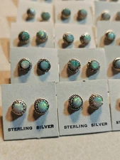 Synthetic Opal Sterling Silver Earrings Francilia Weebothe Zuni Native American 
